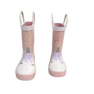 Cat & Jack Baby Girl Raining Pink Unicorn Boots Size 6, Pre-owned Good Condition